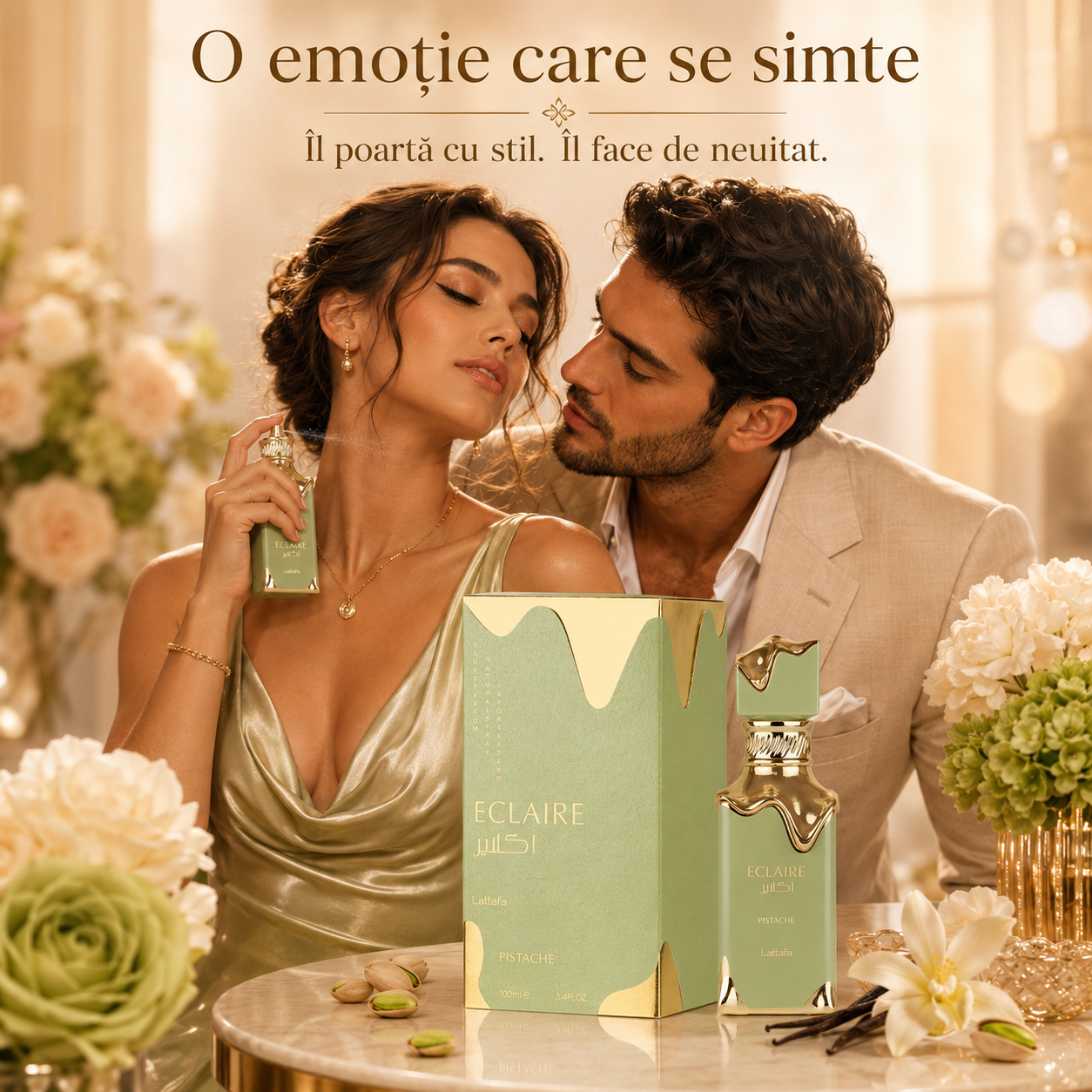 Lattafa Eclaire Pistache parfum arabesc unisex dulce cremos și elegant